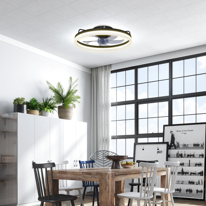 Loftventilator med lys og fjernbetjening, 50 cm LED-loftventilator med 3 farver, 6 hastigheder, timer, dæmpbar