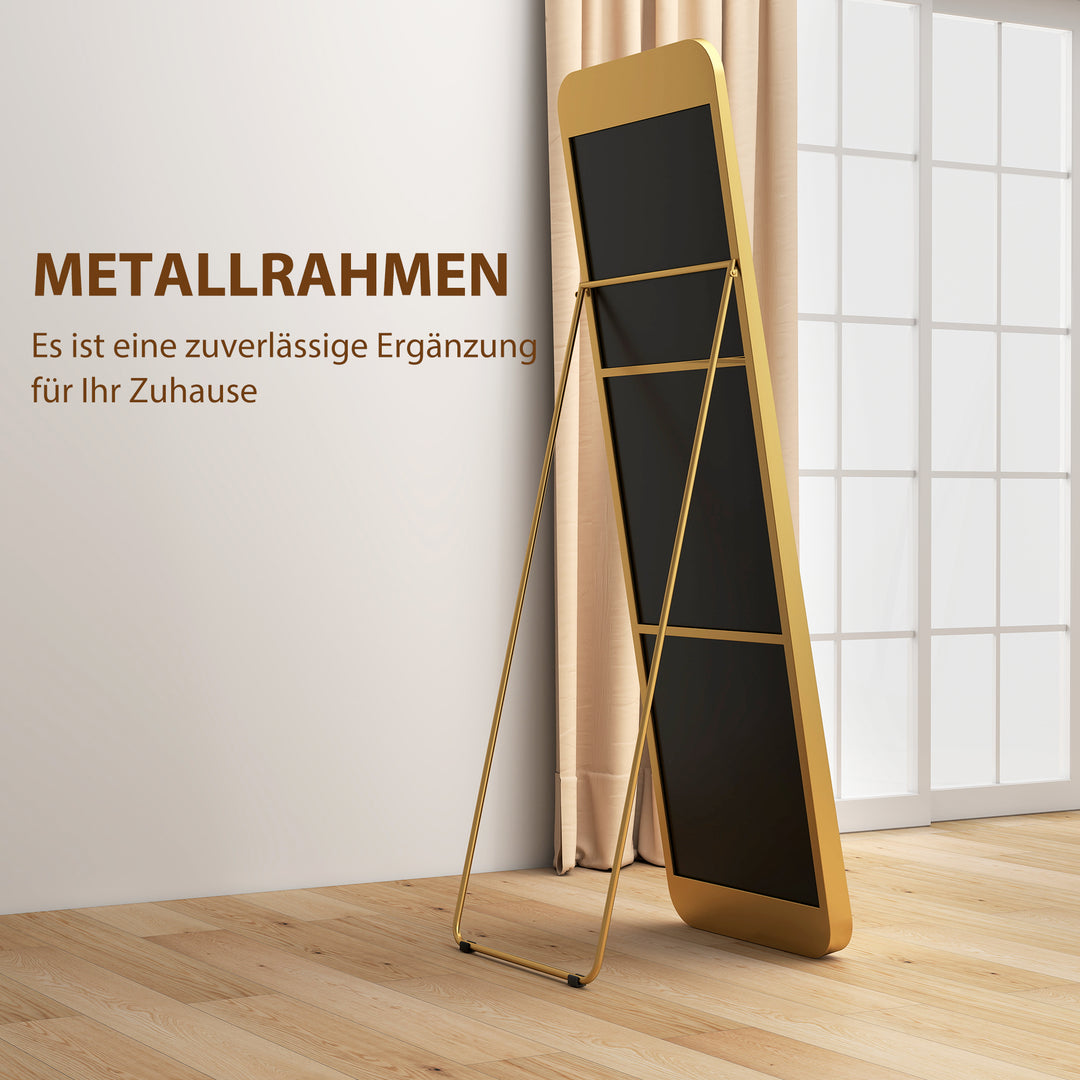 Helfigursspejl, fritstående, vipbart, metalramme, mdf, 160 x 50 cm, guld