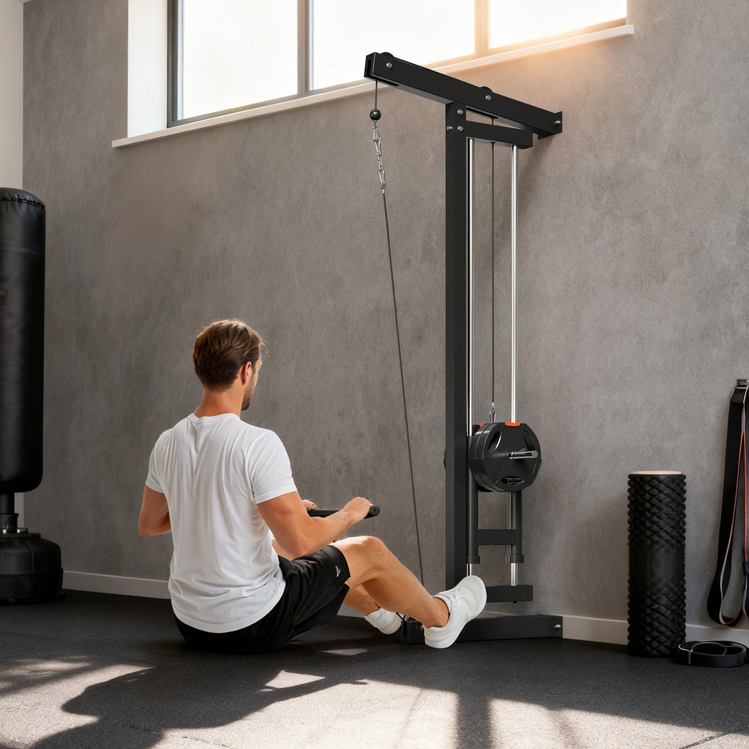Romaskine til træning, vægmonteret fitnessudstyr, kabelmaskine til hjemmegym, stål, sort