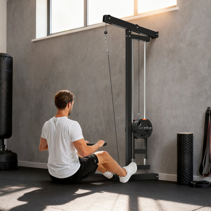 Romaskine til træning, vægmonteret fitnessudstyr, kabelmaskine til hjemmegym, stål, sort