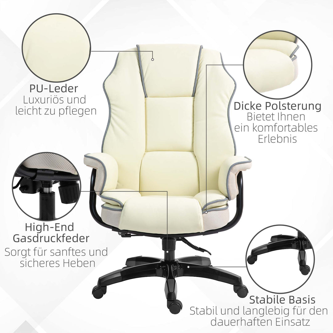 Ergonomisk kontorstol, ekstra polstret, lænefunktion, kunstlæder, 76x80x118-124 cm, creme