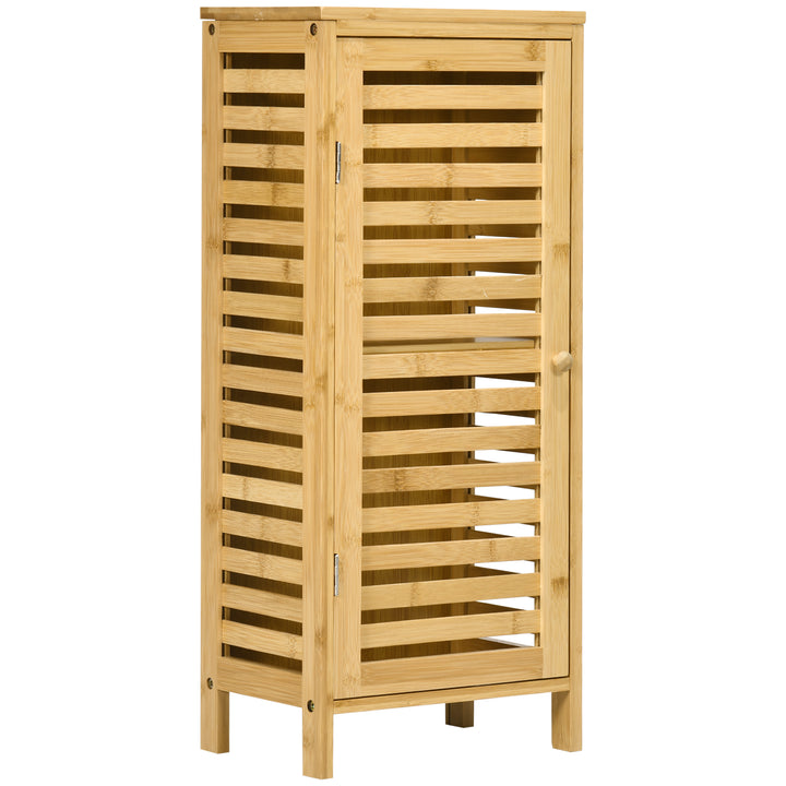 Badeværelsesskab med lameldør, justerbar hylde, bambus, 30x19,9x70 cm