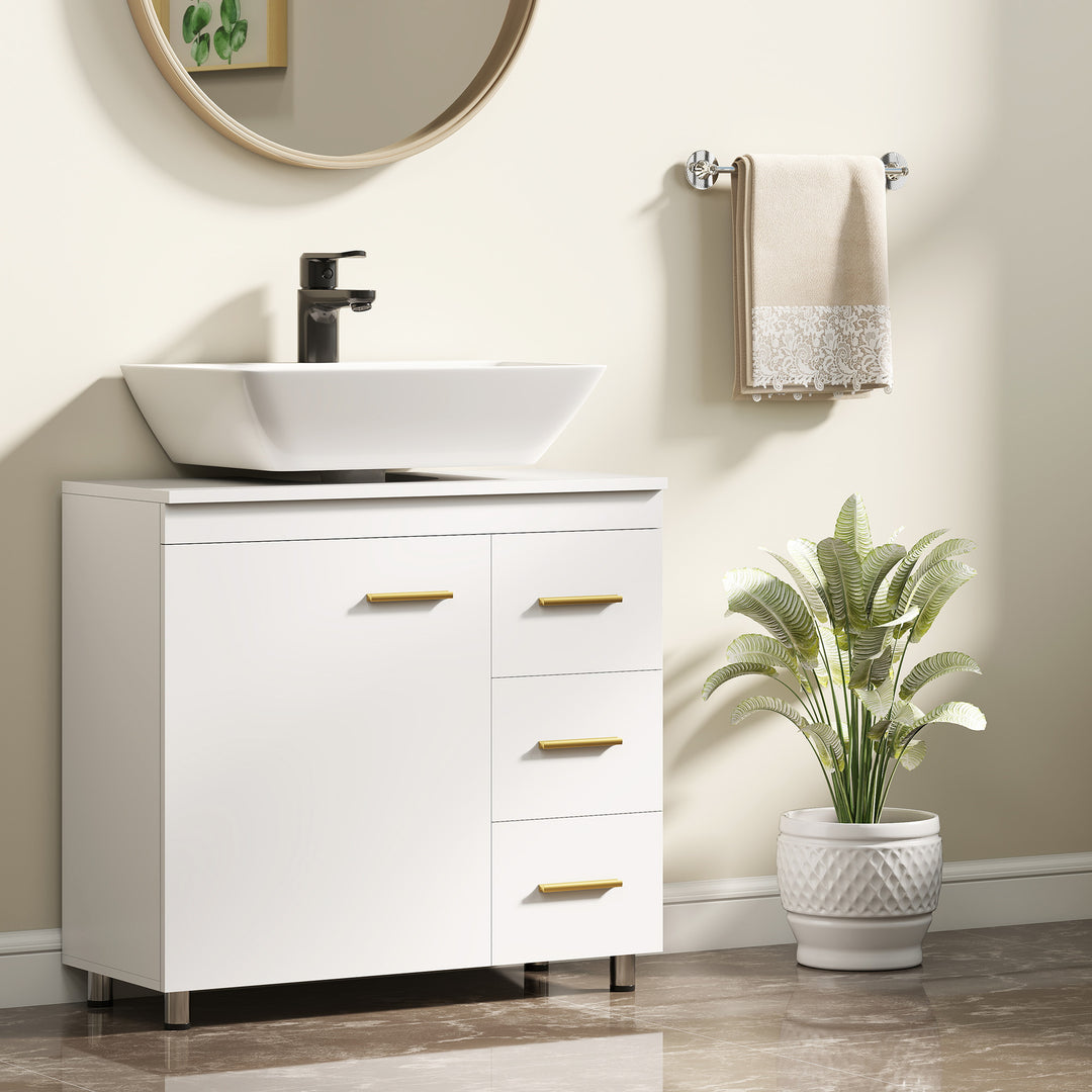 Badeværelsesskab, 3-etagers design, MDF, spånplade, hvid