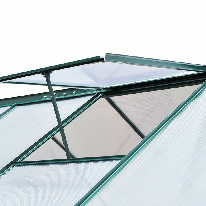 Drivhus, med tagvindue, skydedør, transparent, polycarbonat+aluminium, 190 x 252 x 201 cm