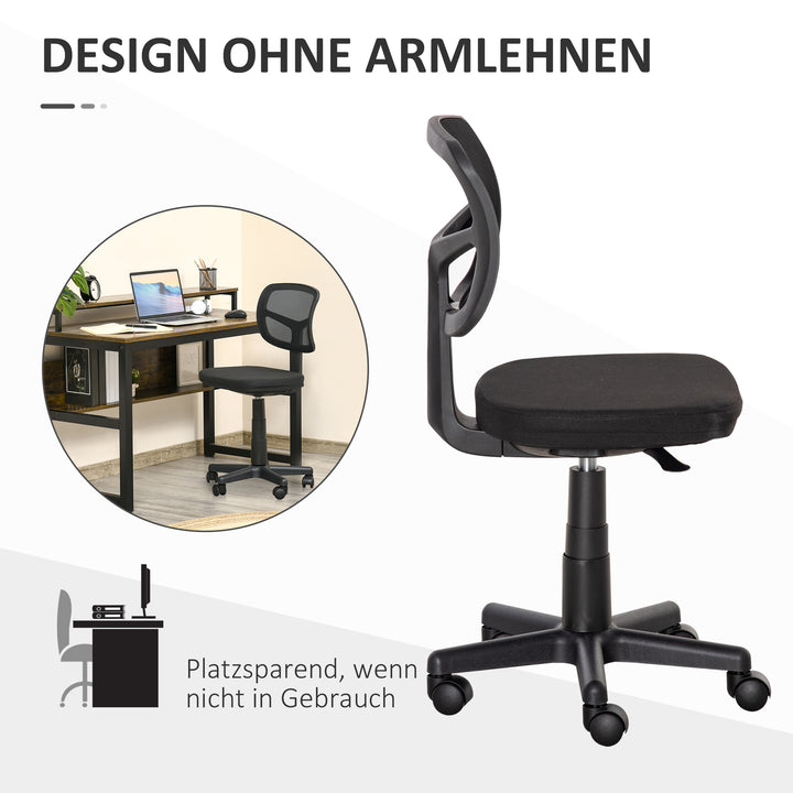 Kontorstol ergonomisk skrivebordsstol, højdejusterbar drejestol, pladsbesparende sort