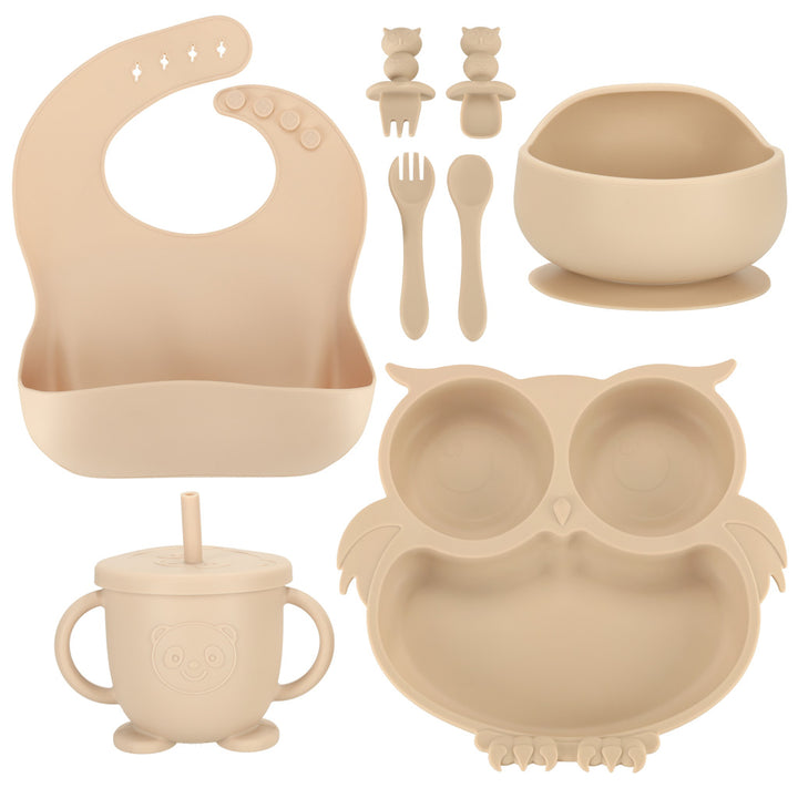 Silikoneskåle til børn, ugle, beige, 9 elementer