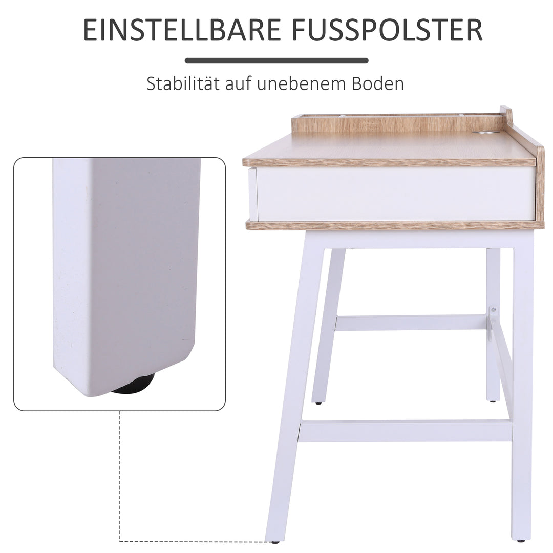 Skrivebord computerbord kontorbord arbejdsbord pc-bord alsidig med seks opbevaringsrum skuffe bred bordplade til studiekontor og kollegieværelse naturlig 100 x 55 x 81,5 cm