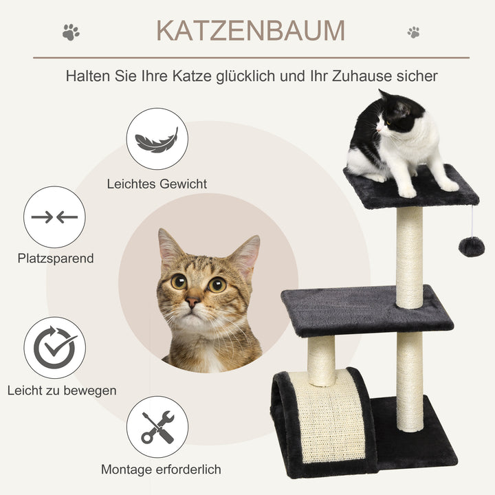 Kradsetræ 72 cm kattetårn med plysbolde, sisalstolper, platform, kradsebræt, kradsetræ i flere niveauer, klatretræ, til mellemstore katte, grå