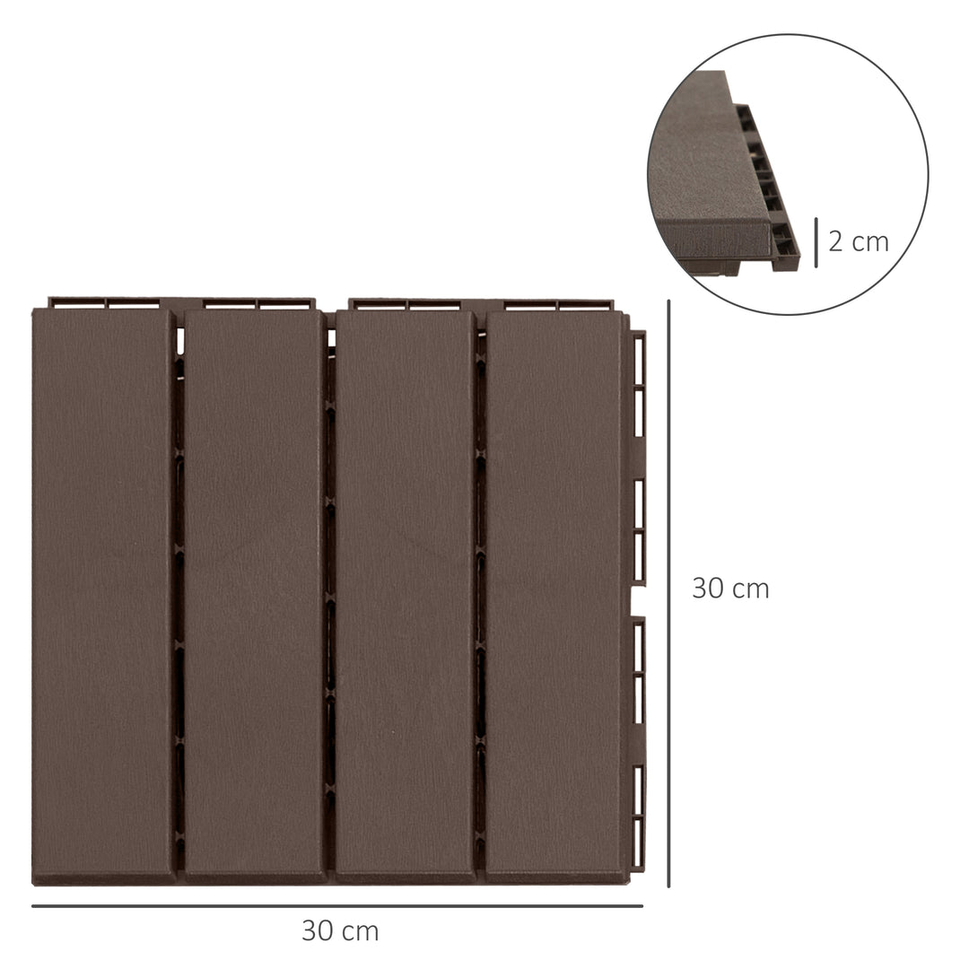 Terrassefliser 30 x 30 cm, 9 stk., 0,81 m², klikfliser, balkonfliser med kliksystem, dræningsfunktion, gulvflise til terrasse/altan, brun