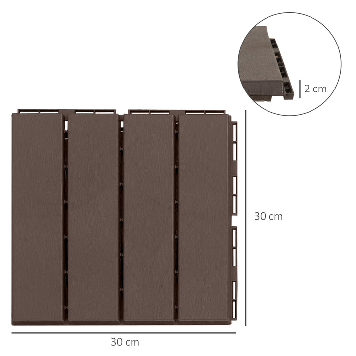 Terrassefliser 30 x 30 cm, 9 stk., 0,81 m², klikfliser, balkonfliser med kliksystem, dræningsfunktion, gulvflise til terrasse/altan, brun