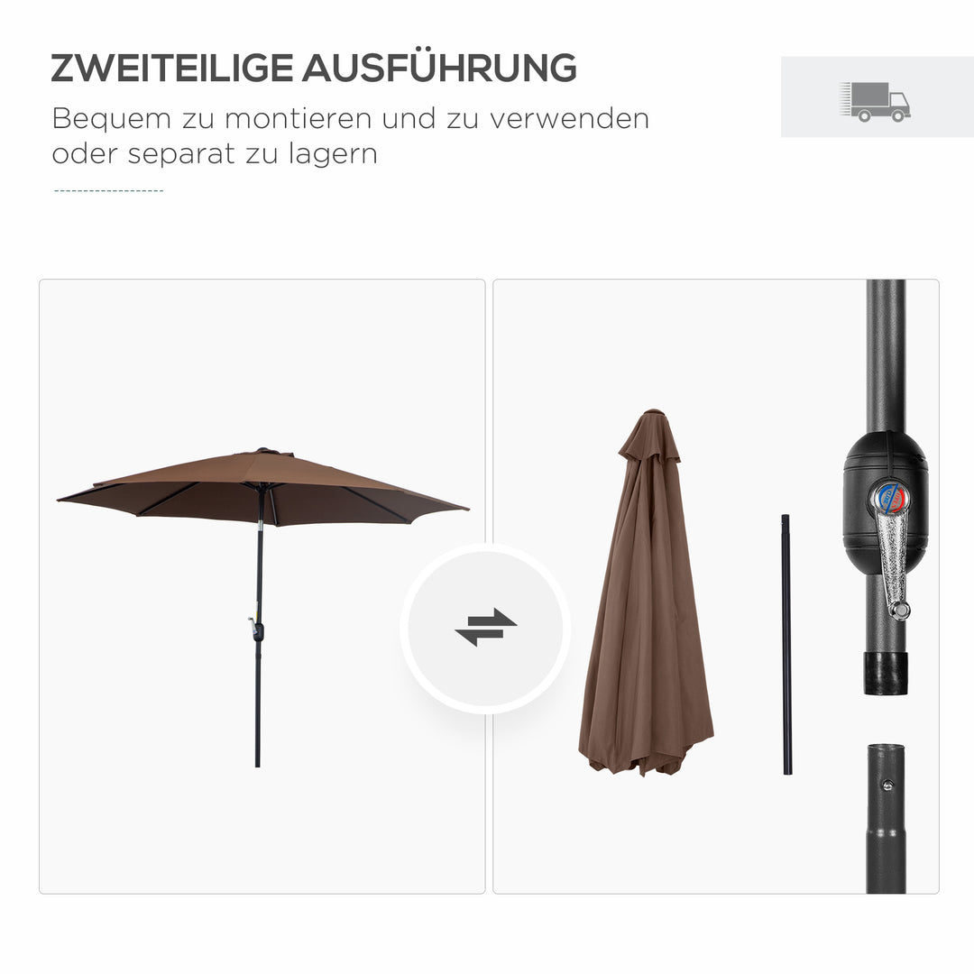 Parasol, vippeparasol, haveparasol, markedsparasol med håndsving, stål, 180/m², polyester, brun, Ø2,95 x 2,5 m