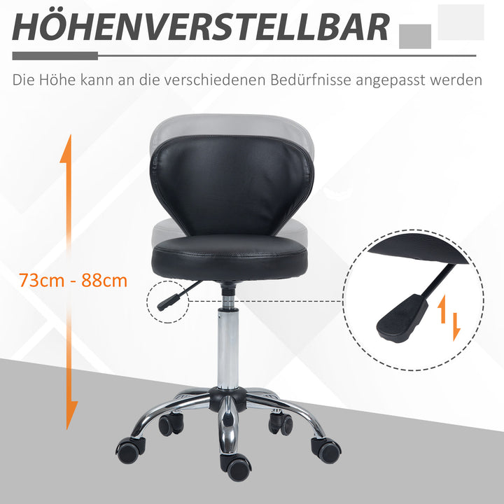 Salonstol i læderlook, højdejusterbar, op til 120 kg, stålstel, sort