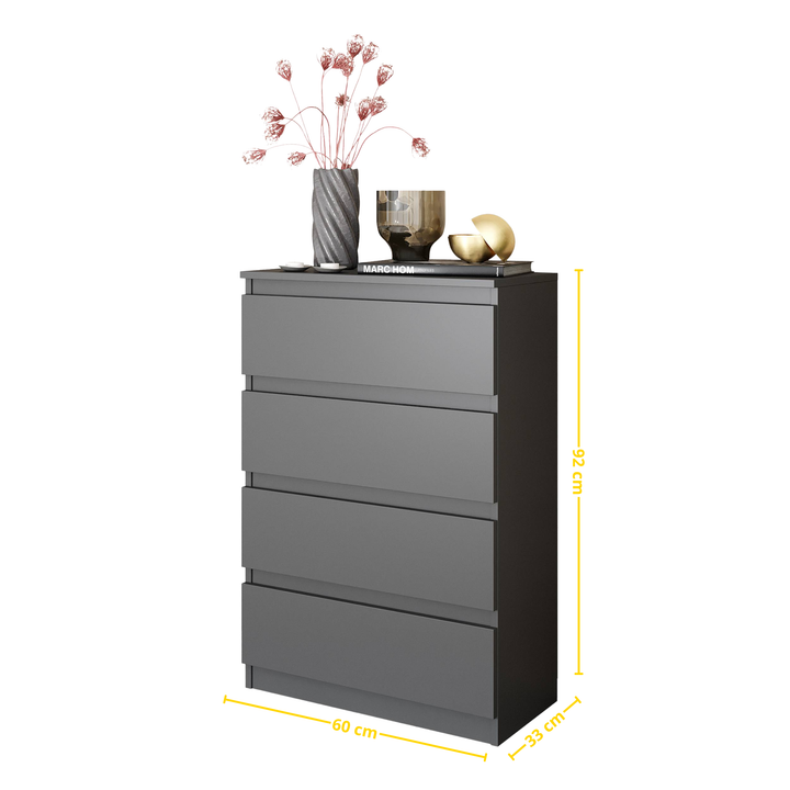 GABRIEL - Kommode / Skænk med 4 skuffer - Antracitgrå H92cm B60cm D33cm