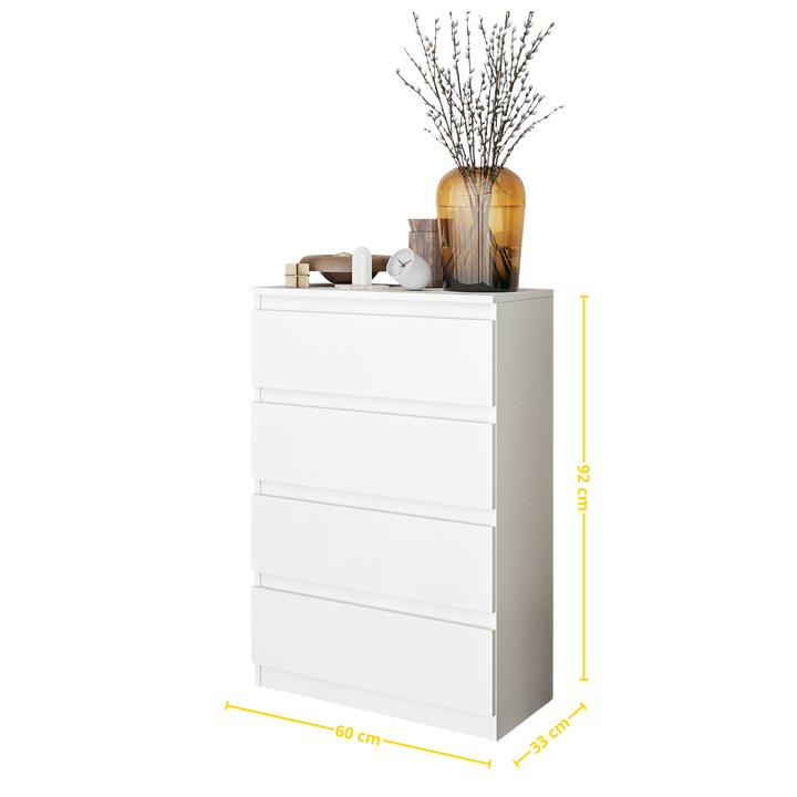 GABRIEL – kommode / sideboard med 4 skuffer – mat hvid – H92 cm B60 cm D33 cm
