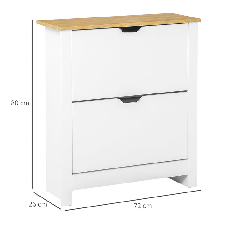 Skoskab med skoopbevaring, 2 rum, 12 par sko, 72 cm x 26 cm x 80 cm, hvid + brun