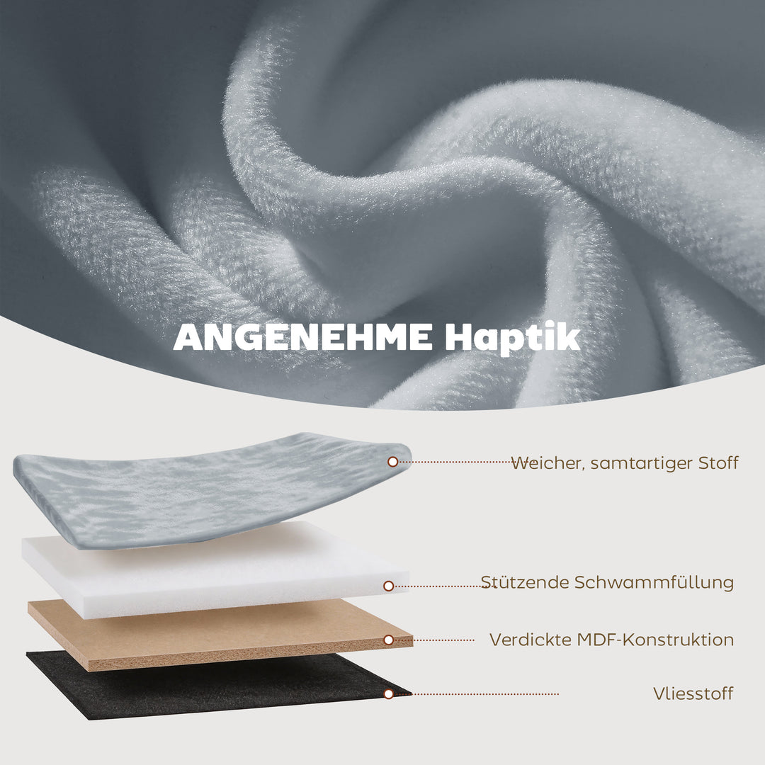 Sammenklappelig opbevaringsbænk med fløjlslook, egnet til stue, 76 x 38 x 35 cm, mørkegrå