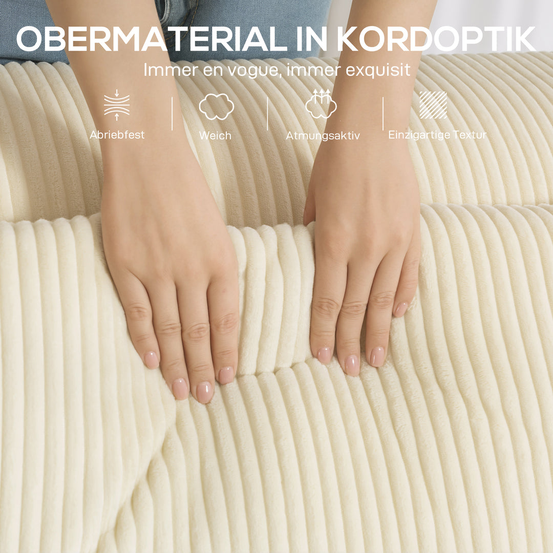 3-personers sofa, blød skumstruktur, brede armlæn, 2 hynder, betræk i fløjlsfløjl, beige