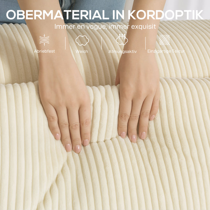 3-personers sofa, blød skumstruktur, brede armlæn, 2 hynder, betræk i fløjlsfløjl, beige