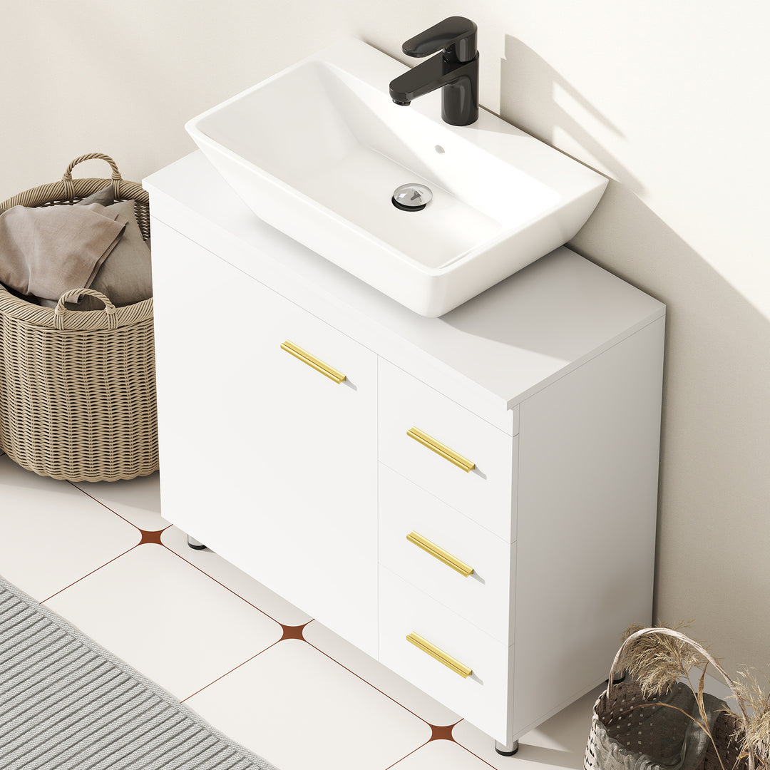 Badeværelsesskab, 3-etagers design, MDF, spånplade, hvid