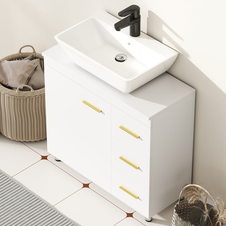 Badeværelsesskab, 3-etagers design, MDF, spånplade, hvid