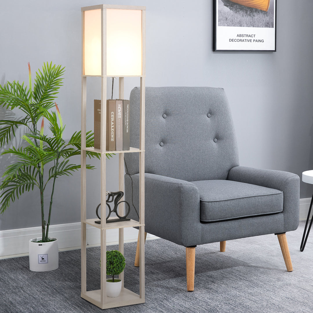 Gulvlampe med hylder, træ, 26 x 26 x 160 cm, til stue/soveværelse (pære medfølger ikke)