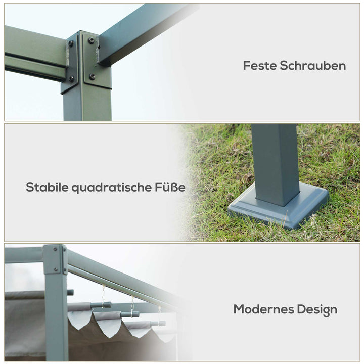 Pergola 3x2m havepavillon, metalterrassetag, havepavillon med justerbart tag, fritstående, solbeskyttelse til terrasse og have, grå