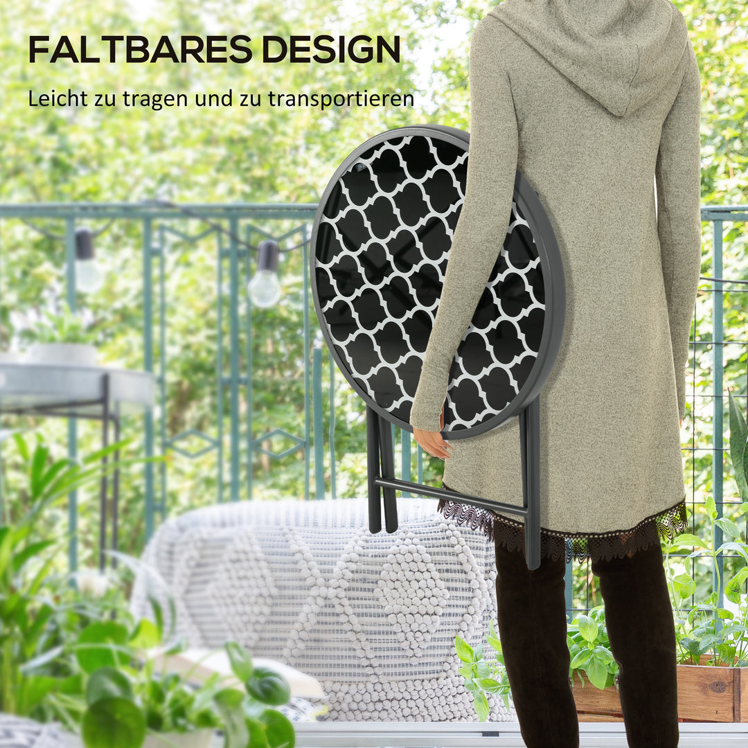 Havebord klapbord havebord klapbord, rundt, vejrbestandigt, foldbart, 45 x 50 cm, sort