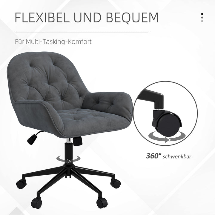 Kontorstol, skrivebordsstol, computerstol, højdejusterbar, fløjlslook, grå