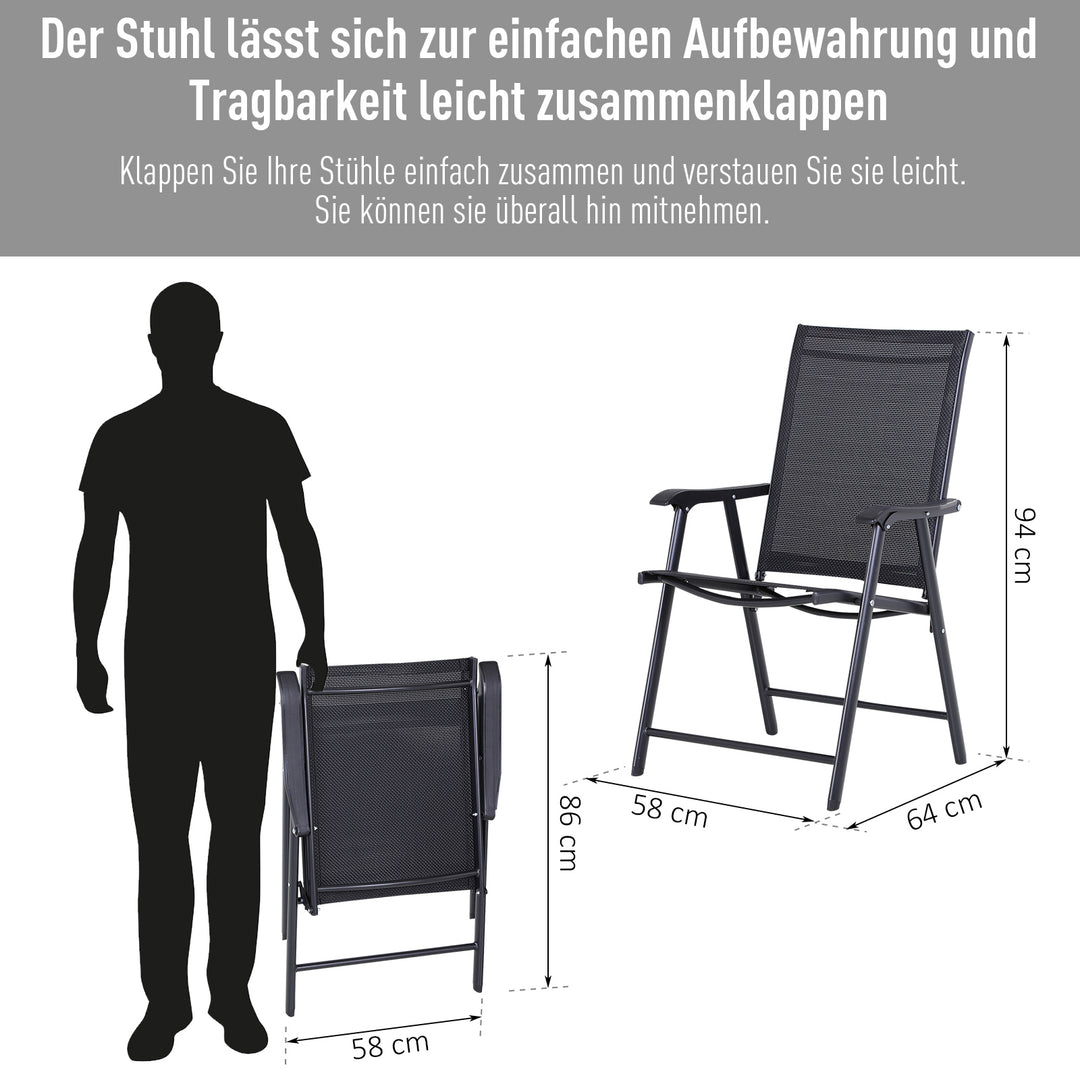Klapstol med armlæn sæt med 2 campingstole fiskestol metal sort 58 x 64 x 94 cm