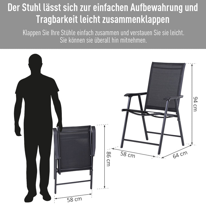 Klapstol med armlæn sæt med 2 campingstole fiskestol metal sort 58 x 64 x 94 cm
