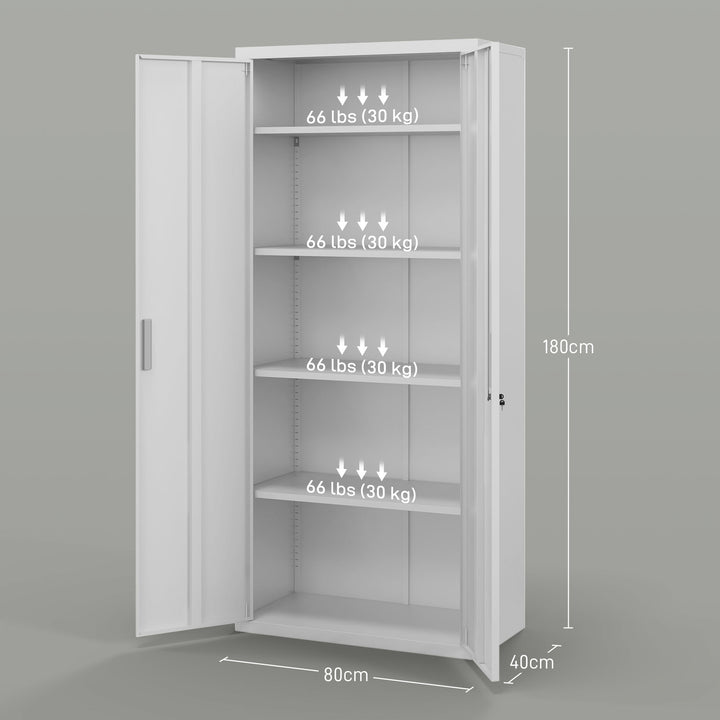 Arkivskab, kontorskab, 5 hylder, metal, 80b x 40d x 180h cm, hvid