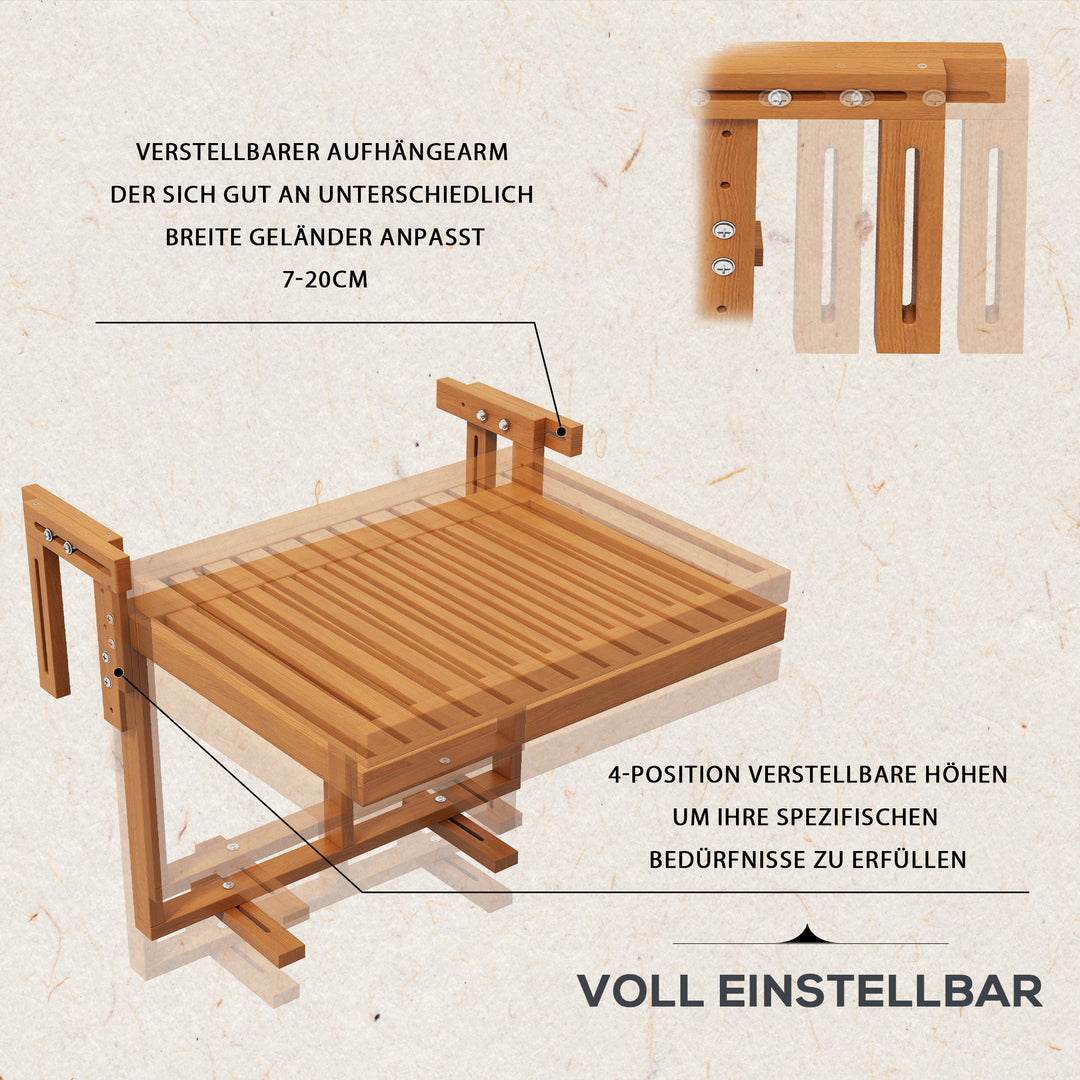 Balkonbord, klapbord, havebord, udendørs klapbord, vejrbestandigt, højdejusterbart, 68 cm x 65 cm x 55 cm, teak