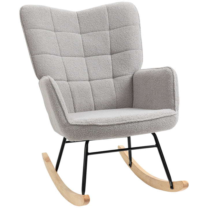 Retro gyngestol, massivt træ, gyngestol, 71 cm x 92 cm x 101 cm, lysegrå