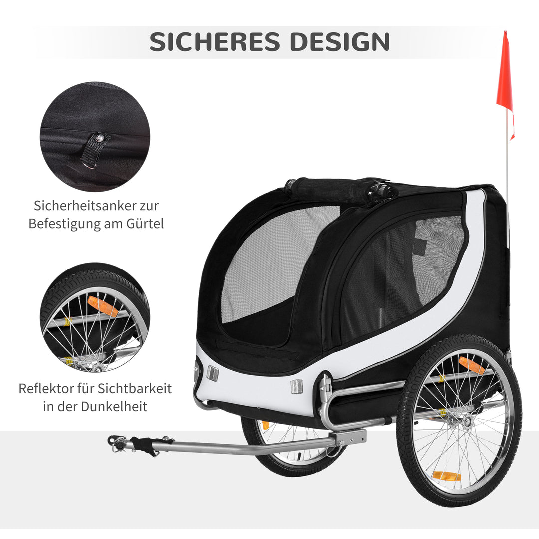 Cykeltrailer hundetrailer op til 20 kg netvindue, rullebetræk, universalkobling hvid+sort