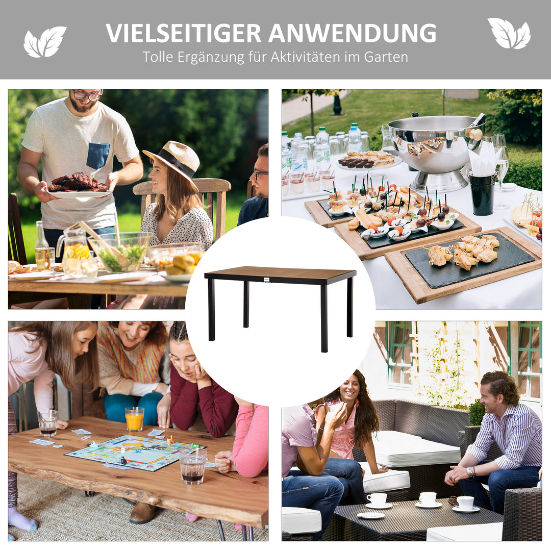 Havebord til 6 personer, spisebord, aluminiumsbord, havemøbler, loungemøbler, letplejelig plastik, naturlig og sort, 140 x 90 x 74 cm