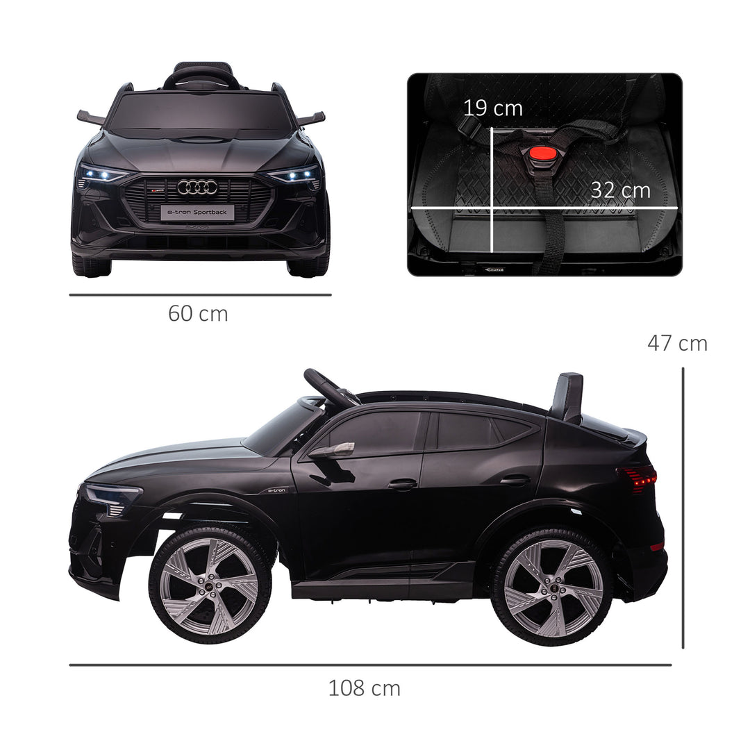 Elektrisk børnebil 12V elbil Audi E-tron elbil med fjernbetjening, sikkerhedssele, musik (MP3/USB/TF), børnebil til børn 3-5 år, 3-5 km/t, sort