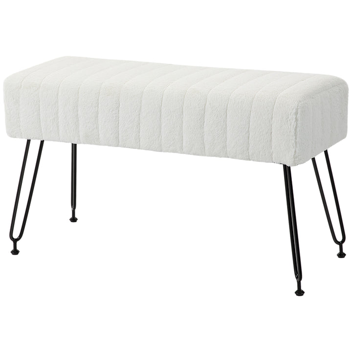 Bænk, quiltet sæde, betræk af kunstpels, metalben, op til 120 kg, 82 x 30 x 47 cm, cremehvid/sort