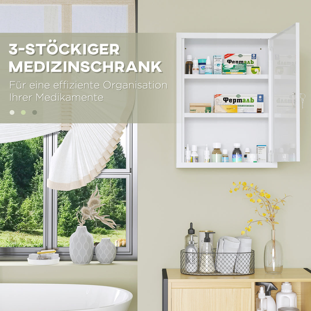 Medicinskab, 3 rum, aflåselig dør, robust stålkabinet, hvid, 40 x 15 x 53,5 cm