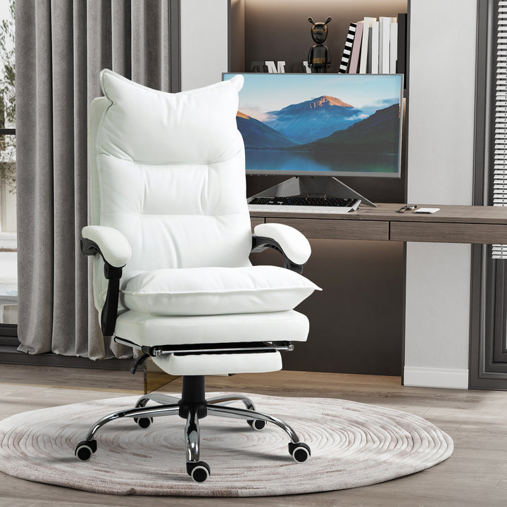 Kontorstol med lænefunktion, ergonomisk højdejusterbar med fodstøtte, polstret, bæreevne op til 135 kg, 66 x 72 x 122-130 cm, hvid