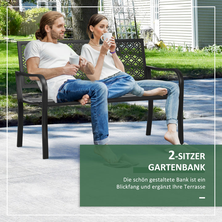 Metal havebænk, 2-personers, blomstermønster, vejrbestandig, 127 x 63 x 83 cm, sort