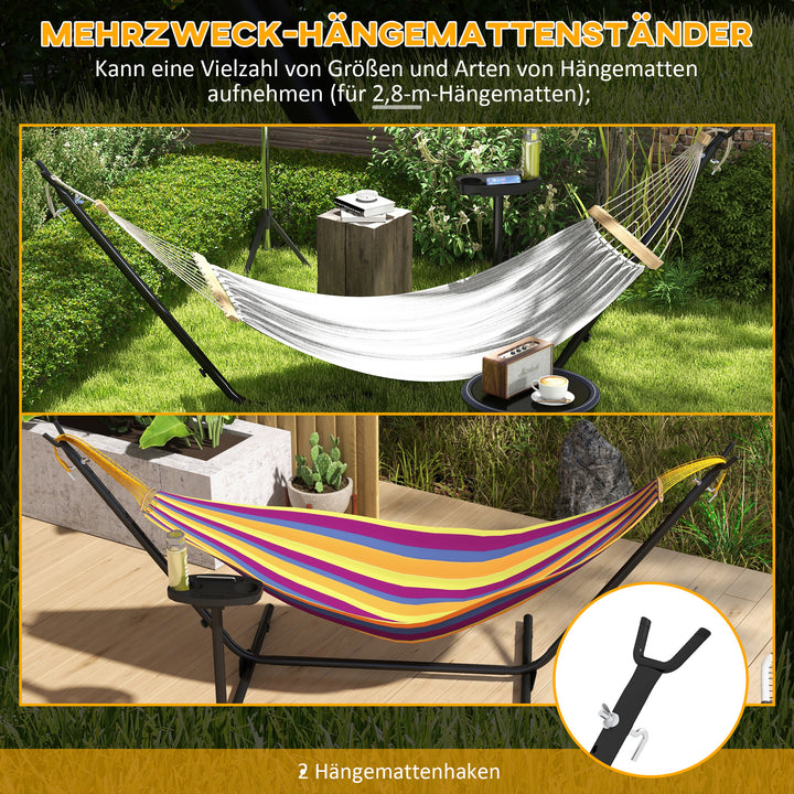 Hængekøjestativ, til hængekøjer op til 280 cm, stål, 285L x 125B x 110H cm, sort