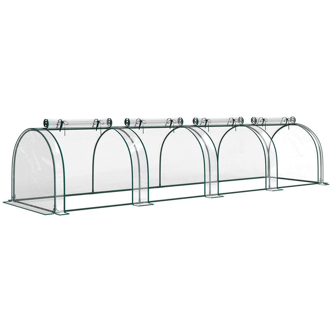 Tunneldrivhus, 4 vinduer med lynlåse, stålramme, robust presenning, transparent, 395 x 100 x 80 cm