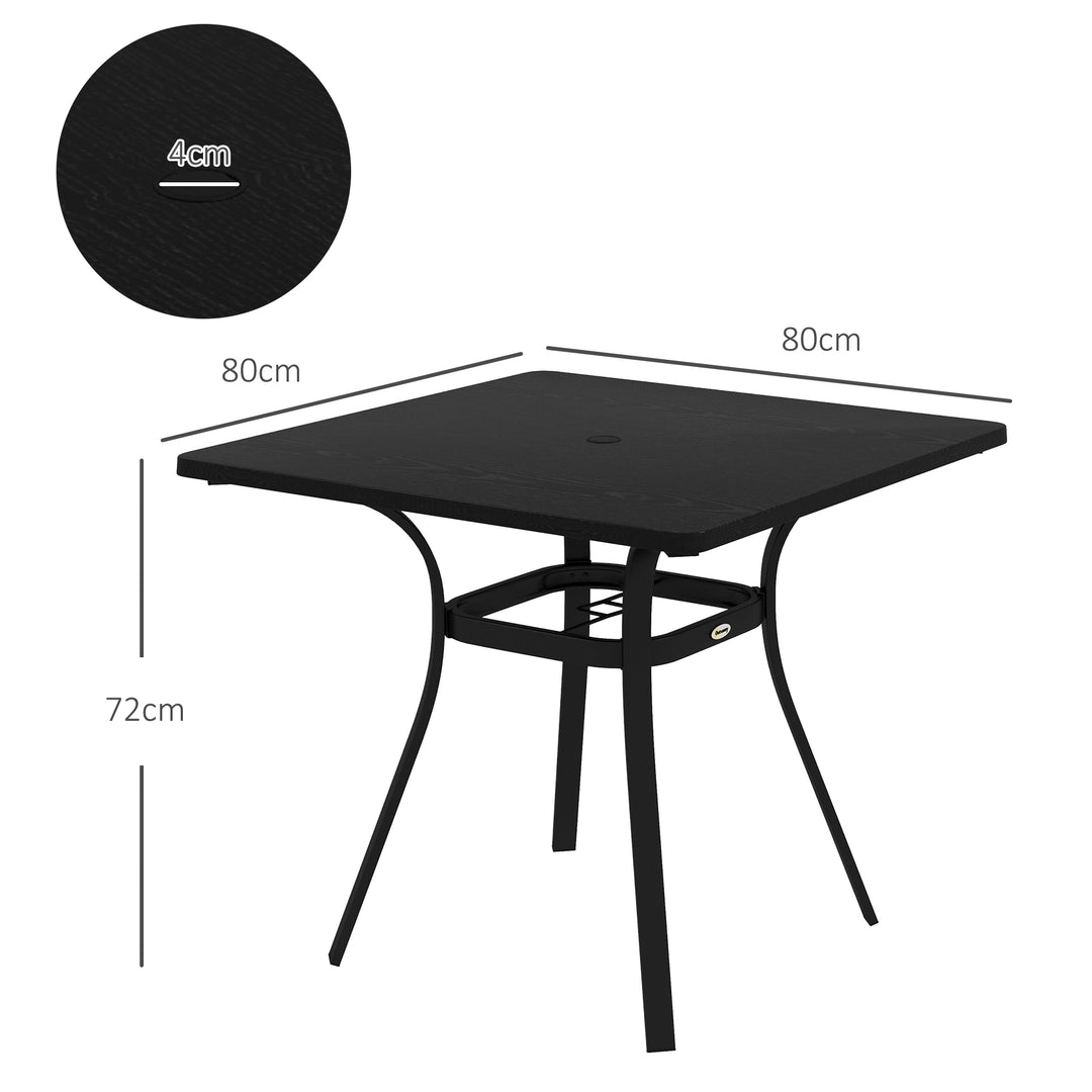 Udendørsbord til 4 personer, stålstel, 80L x 80B x 72H cm, sort