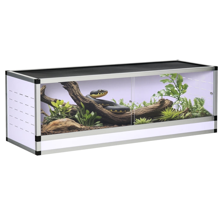 Terrarium lavet af aluminium til krybdyr, padder, spindlere, krybdyravlskasse, netterrarium, hvid + sølv + sort, 120 x 40 x 40 cm
