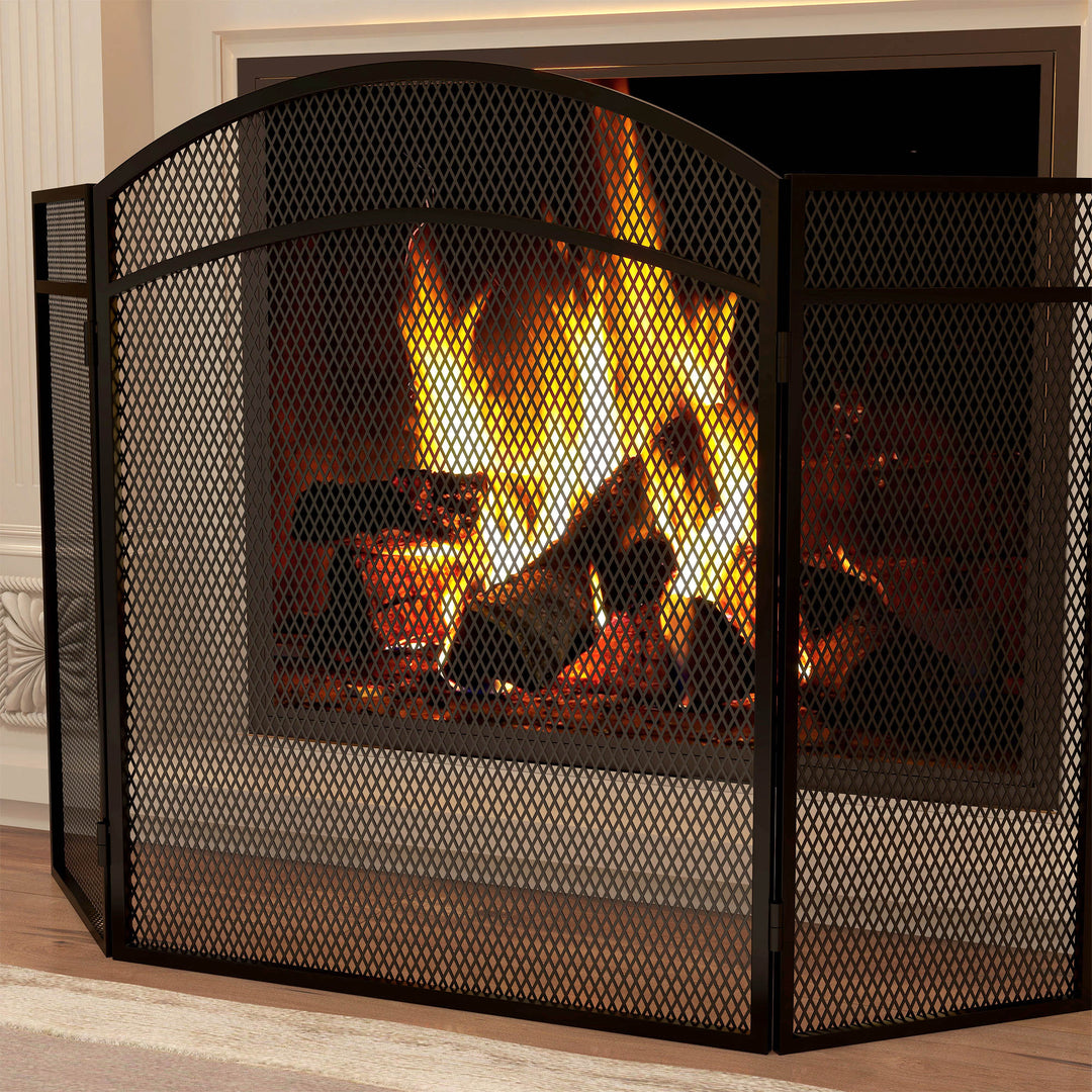 Gnistbeskyttelse til pejse, elegant gnistfanger, foldbar, belagt, sort, 96 x 60 cm