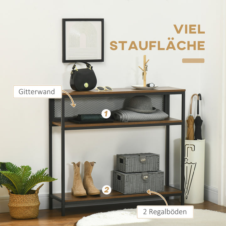 Skænk konsolbord entrehylde, industridesign, 100 cm x 29,5 cm x 90 cm, brun + sort