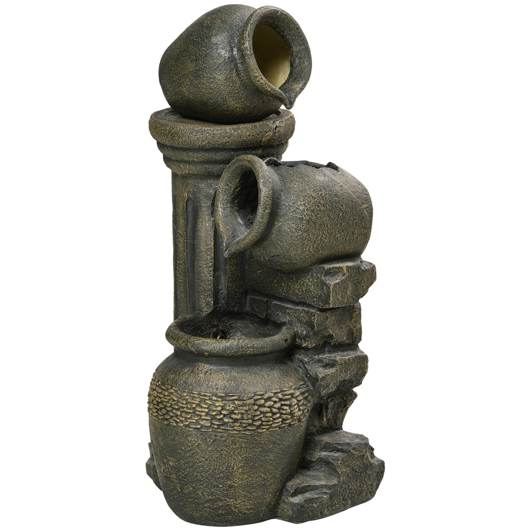 Fontæne, justerbar pumpe, vejrbestandig, 25 cm x 24 cm x 60 cm, grå