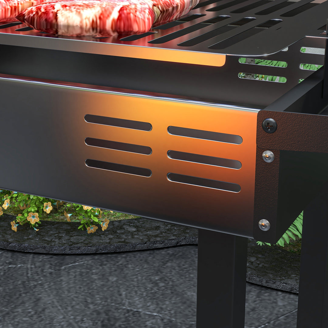 Kulgrill, justerbar grillrist, 1 rotisseriespyd, 118 x 32 x 90 cm, sort + sølv