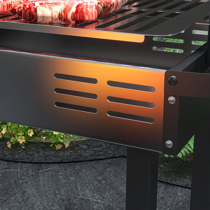 Kulgrill, justerbar grillrist, 1 rotisseriespyd, 118 x 32 x 90 cm, sort + sølv