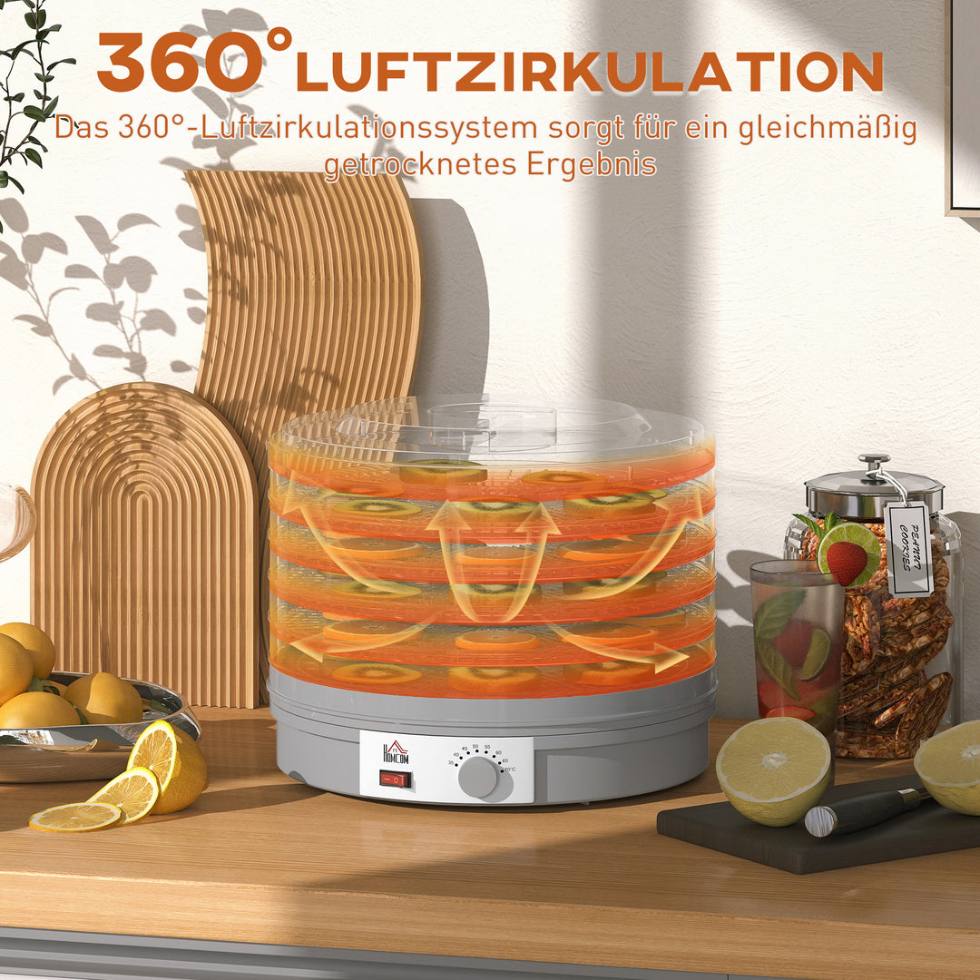 5-lags maddehydrator, 245W dehydrator med justerbar temperaturkontrol, grå